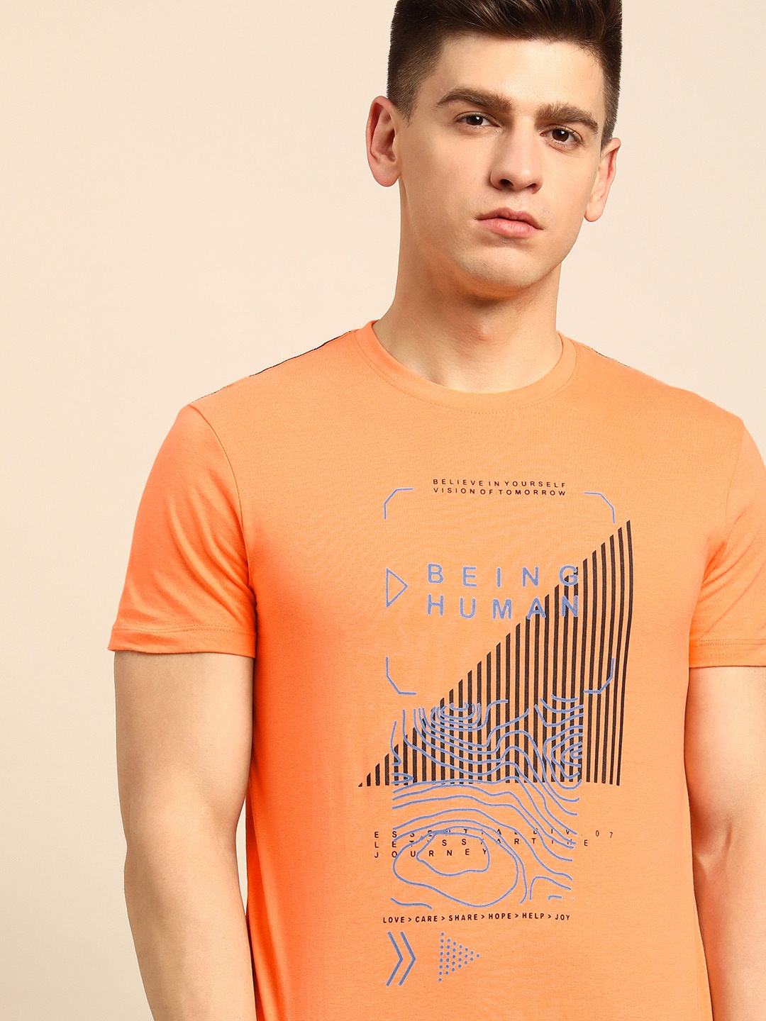 

Being Human Men Orange Printed Pure Cotton T-shirt
