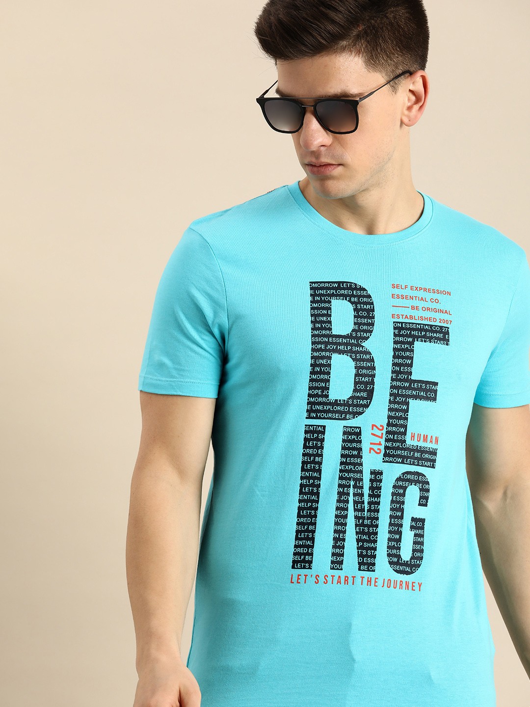 

Being Human Men Blue Typography Printed Pure Cotton T-shirt