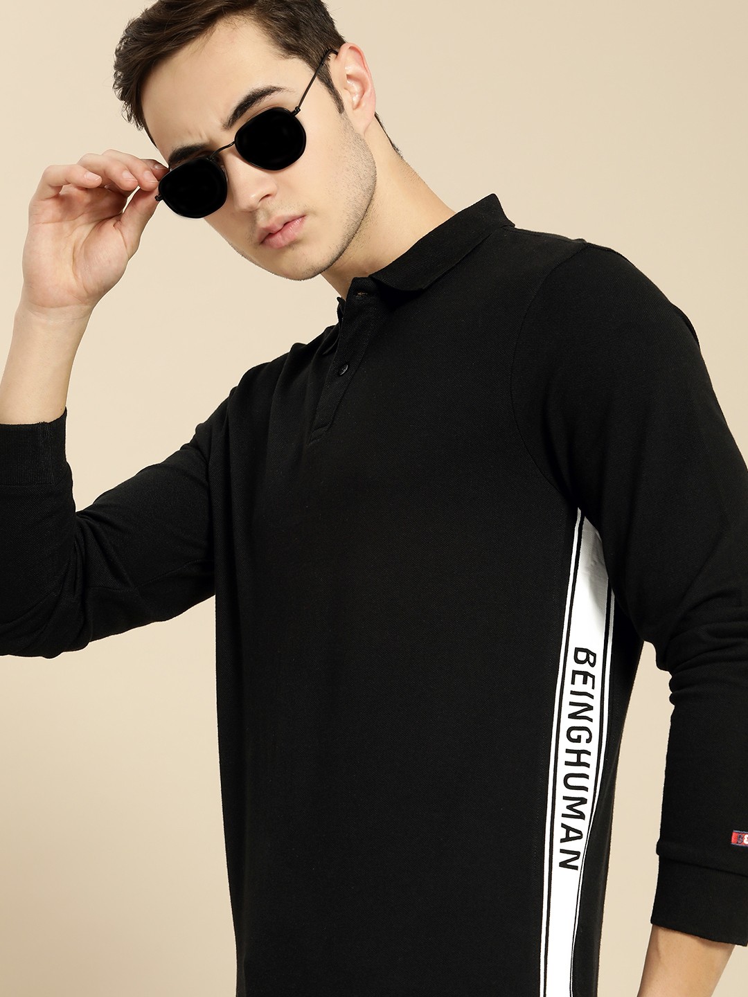 

Being Human Men Black & White Printed Polo Collar T-shirt