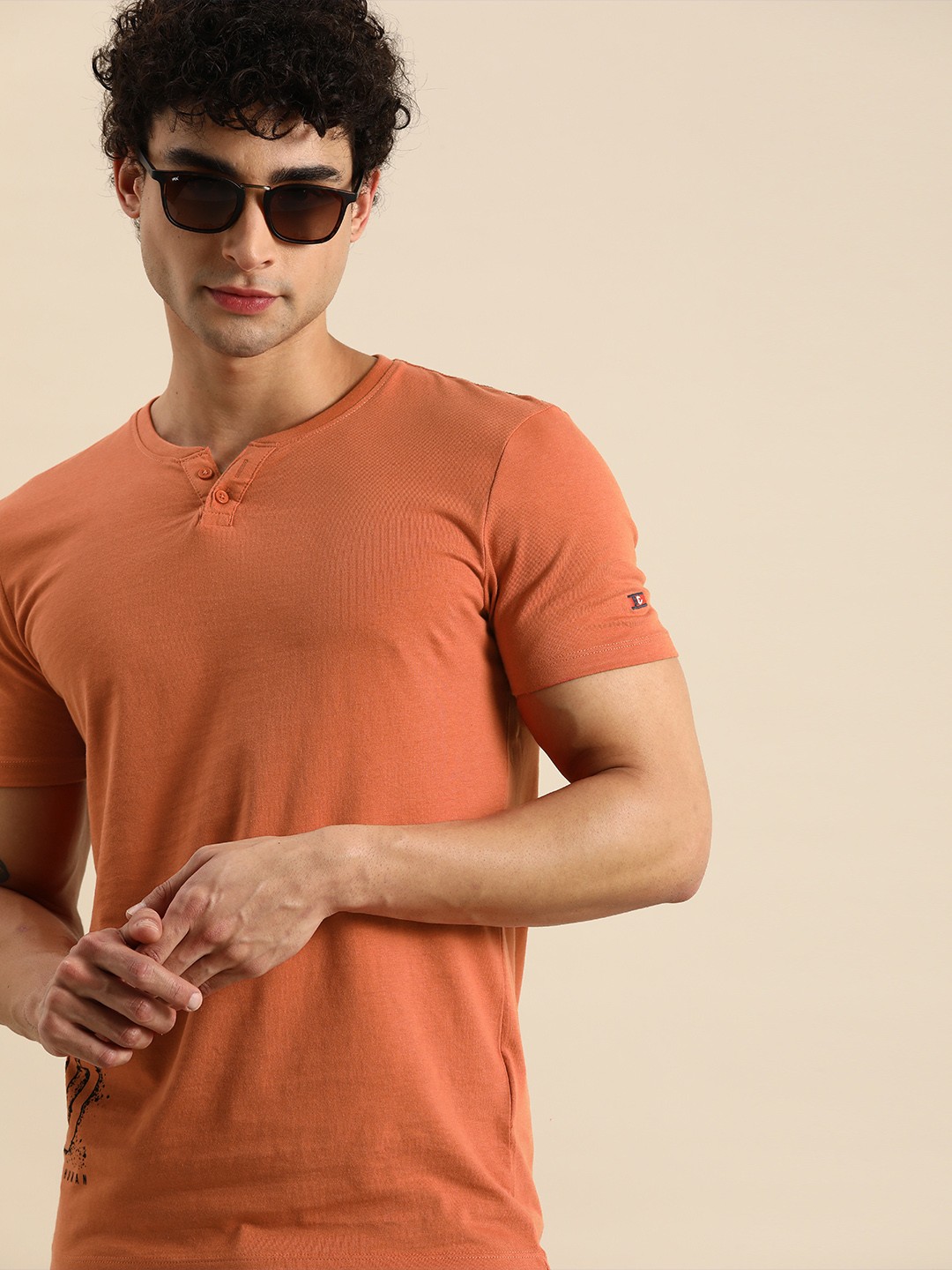 

Being Human Men Rust Typography Printed Henley Neck Pure Cotton T-shirt