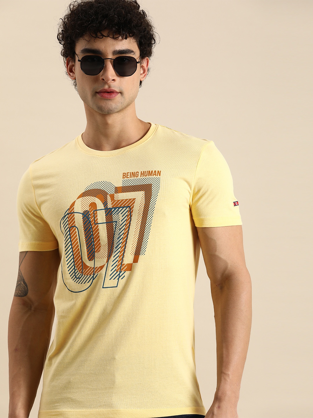 

Being Human Men Yellow Typography Printed Pure Cotton T-shirt