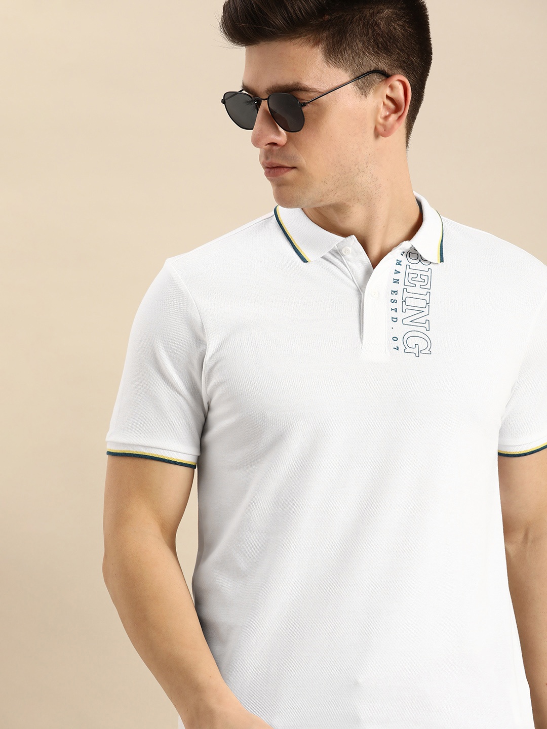 

Being Human Men White Brand Logo Printed Polo Collar Pure Cotton T-shirt