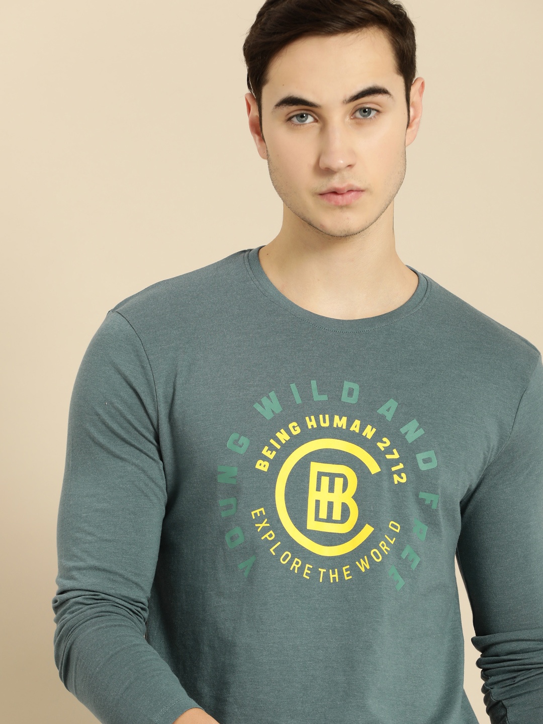 

Being Human Men Green & Yellow Printed T-shirt