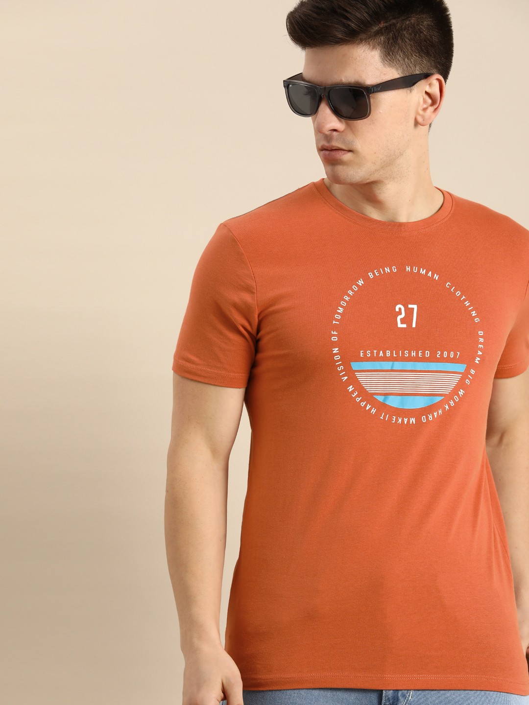 

Being Human Men Orange Typography Printed Pure Cotton T-shirt