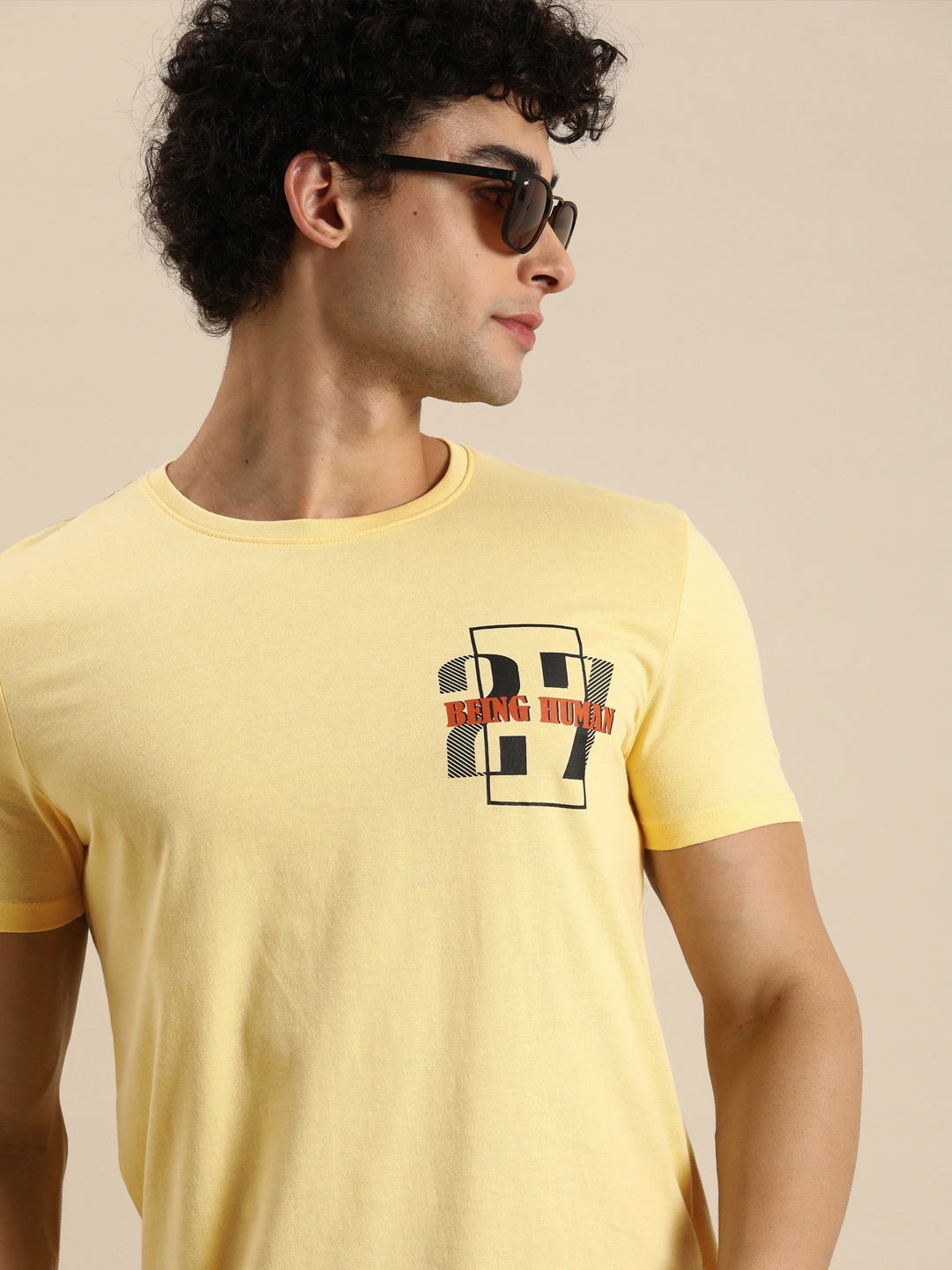 

Being Human Men Yellow Pure Cotton T-shirt with Printed Detailing