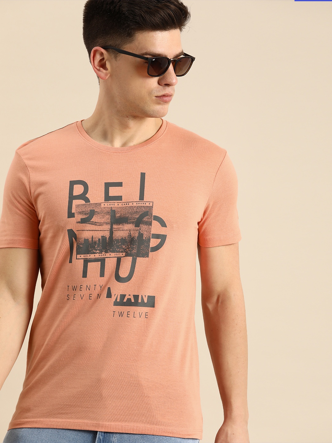 

Being Human Men Peach-Coloured Graphic Printed Pure Cotton T-shirt