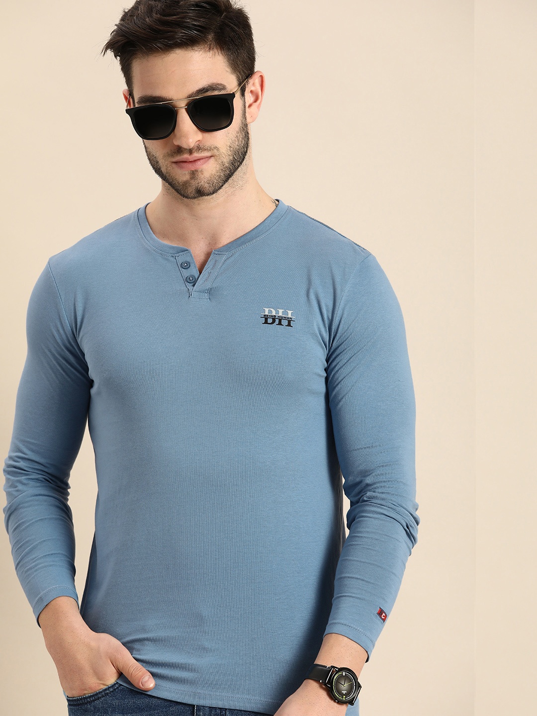 

Being Human Men Blue Henley Neck T-shirt