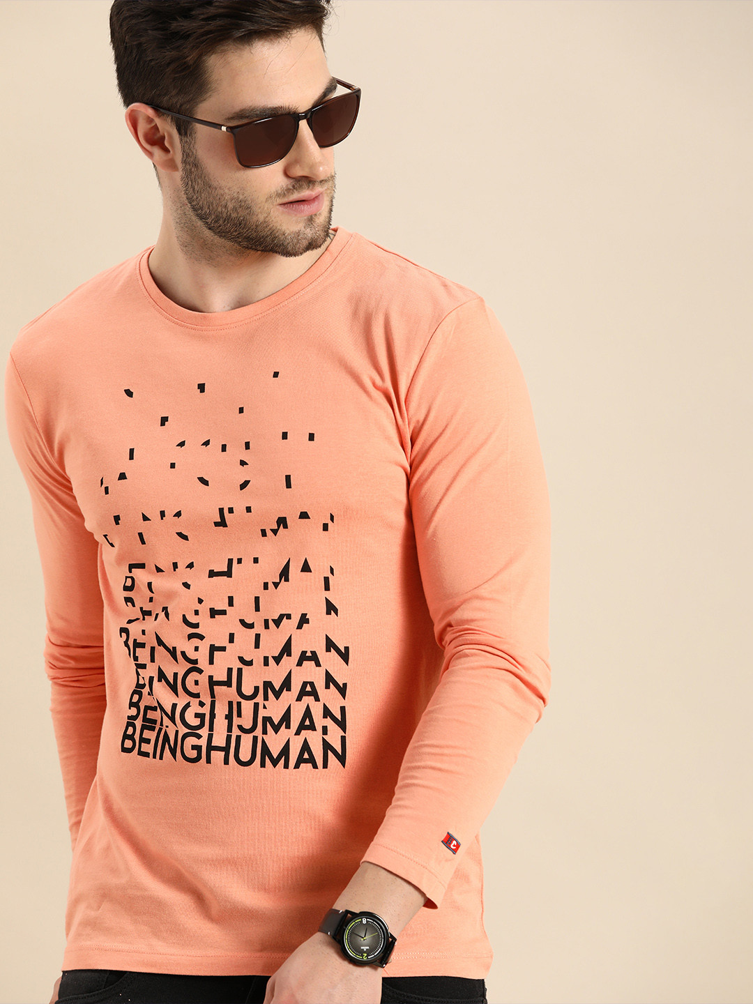 

Being Human Men Coral Pink & Maroon Typography Printed Pure Cotton T-shirt