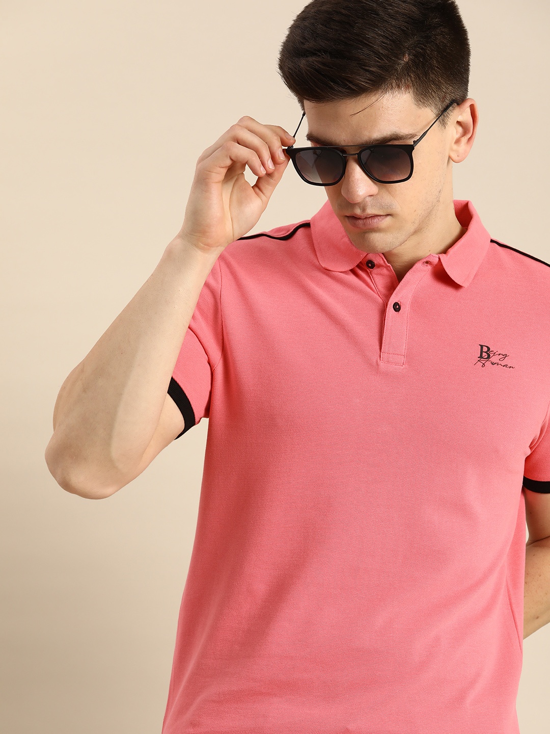 

Being Human Men Pink Polo Collar Pure Cotton T-shirt