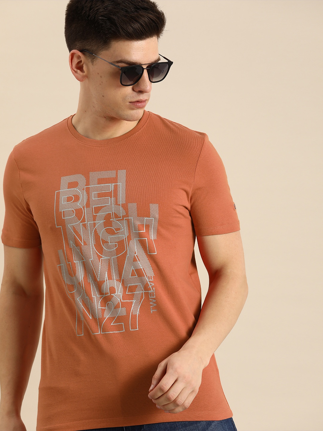 

Being Human Men Rust Orange Brand Logo Printed T-shirt