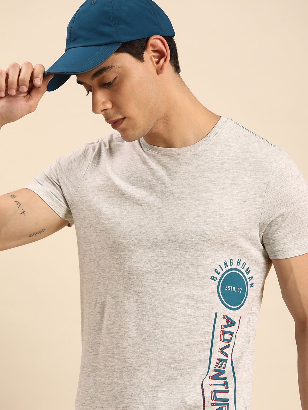 

Being Human Men Grey Melange Graphic Printed Casual T-shirt