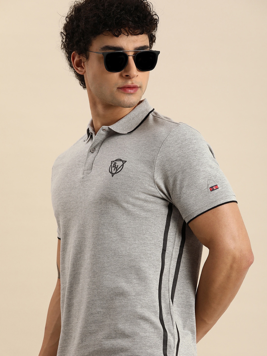 

Being Human Men Grey Melange Striped Polo Collar T-shirt