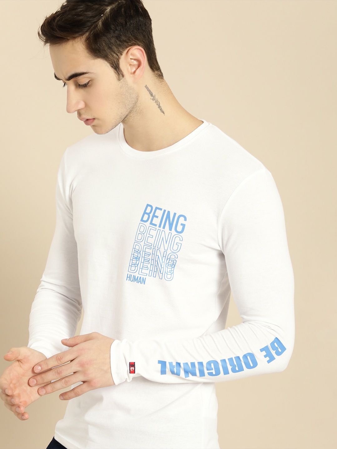 

Being Human Men White & Blue Printed T-shirt