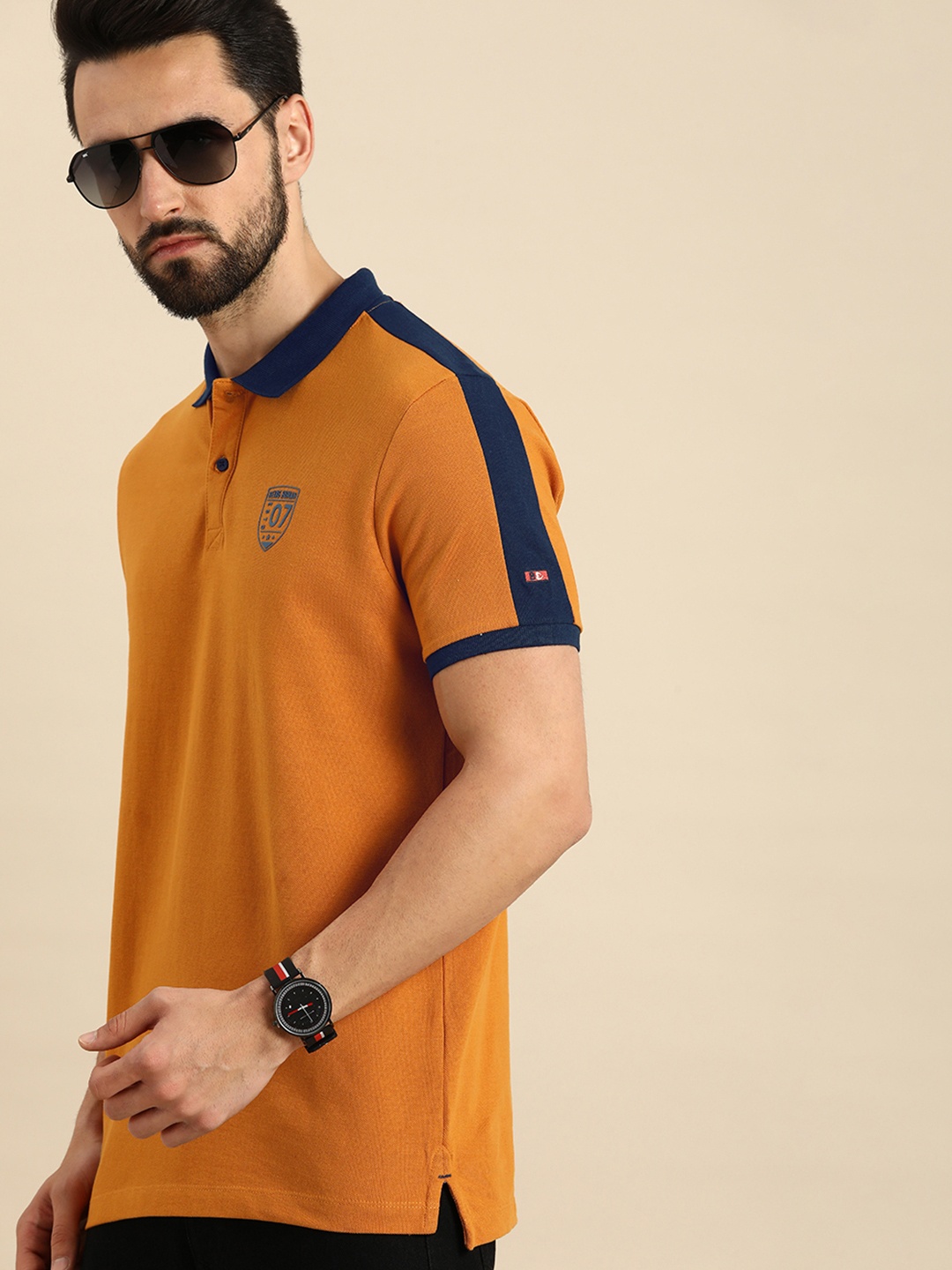 

Being Human Men Brown & Blue Printed Polo Collar Pure Cotton T-shirt