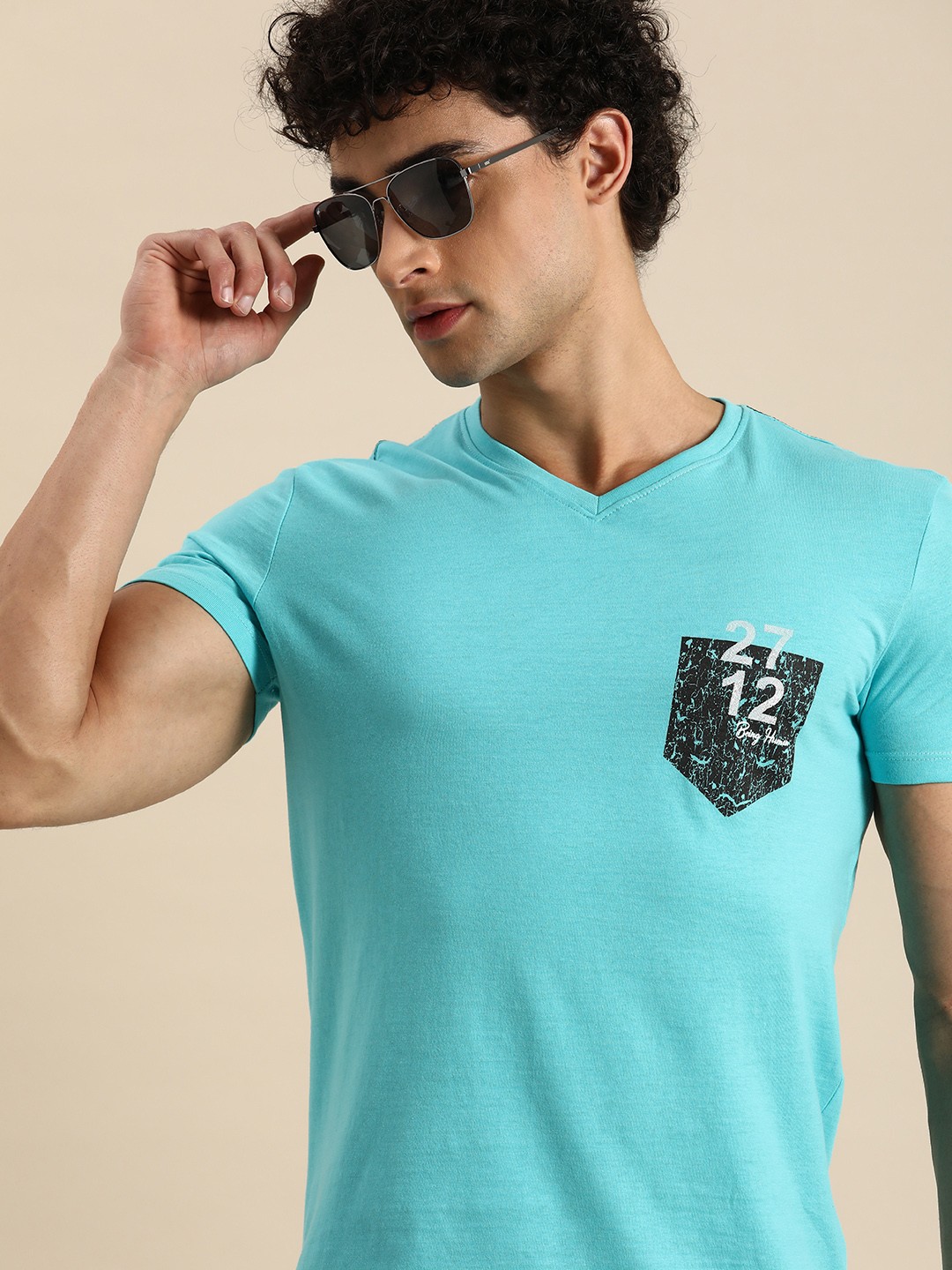 

Being Human Men Blue Typography Printed V-Neck T-shirt