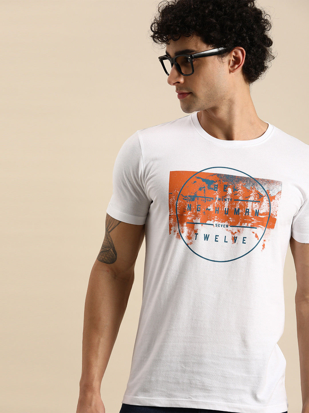 

Being Human Men White Graphic Printed Pure Cotton T-shirt