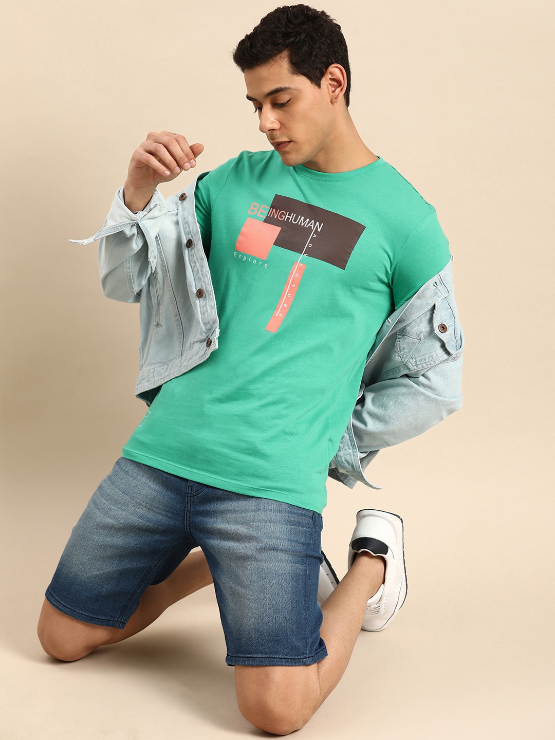 

Being Human Men Sea Green Graphic Printed Pure Cotton Casual T-shirt