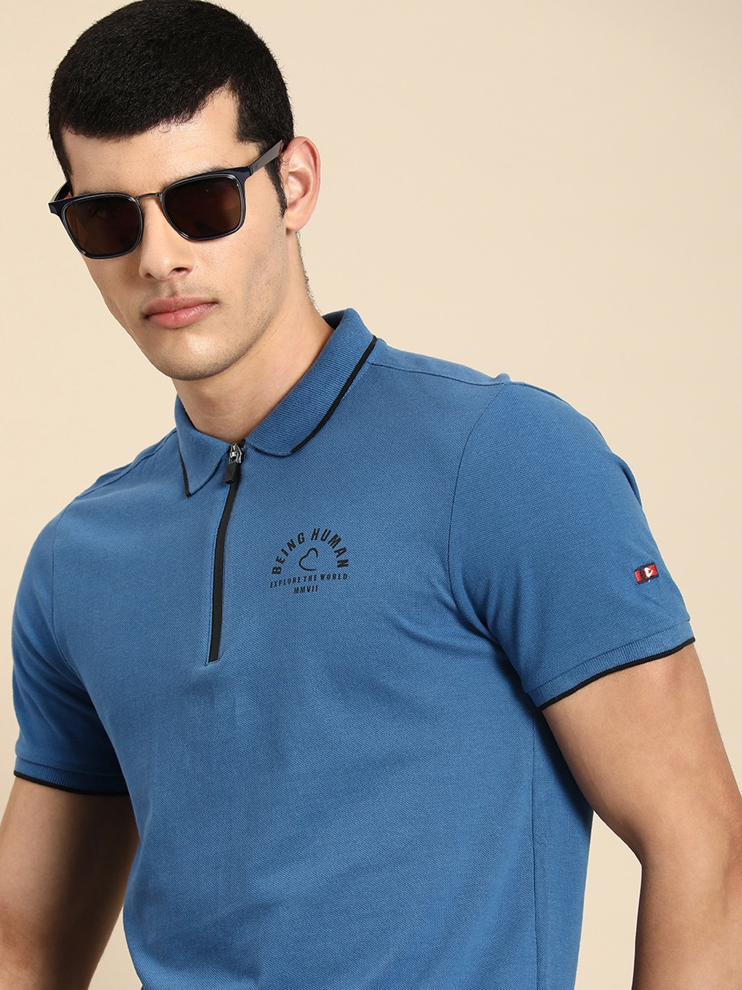 

Being Human Men Polo Collar Pure Cotton T-shirt, Blue