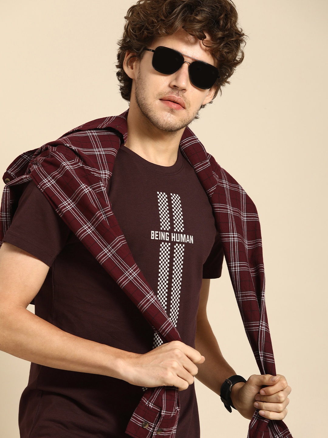 

Being Human Men Burgundy Printed Slim Fit Pure Cotton Casual T-shirt