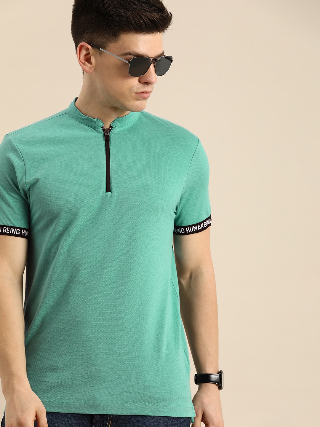 

Being Human Men Blue Mandarin Collar T-shirt