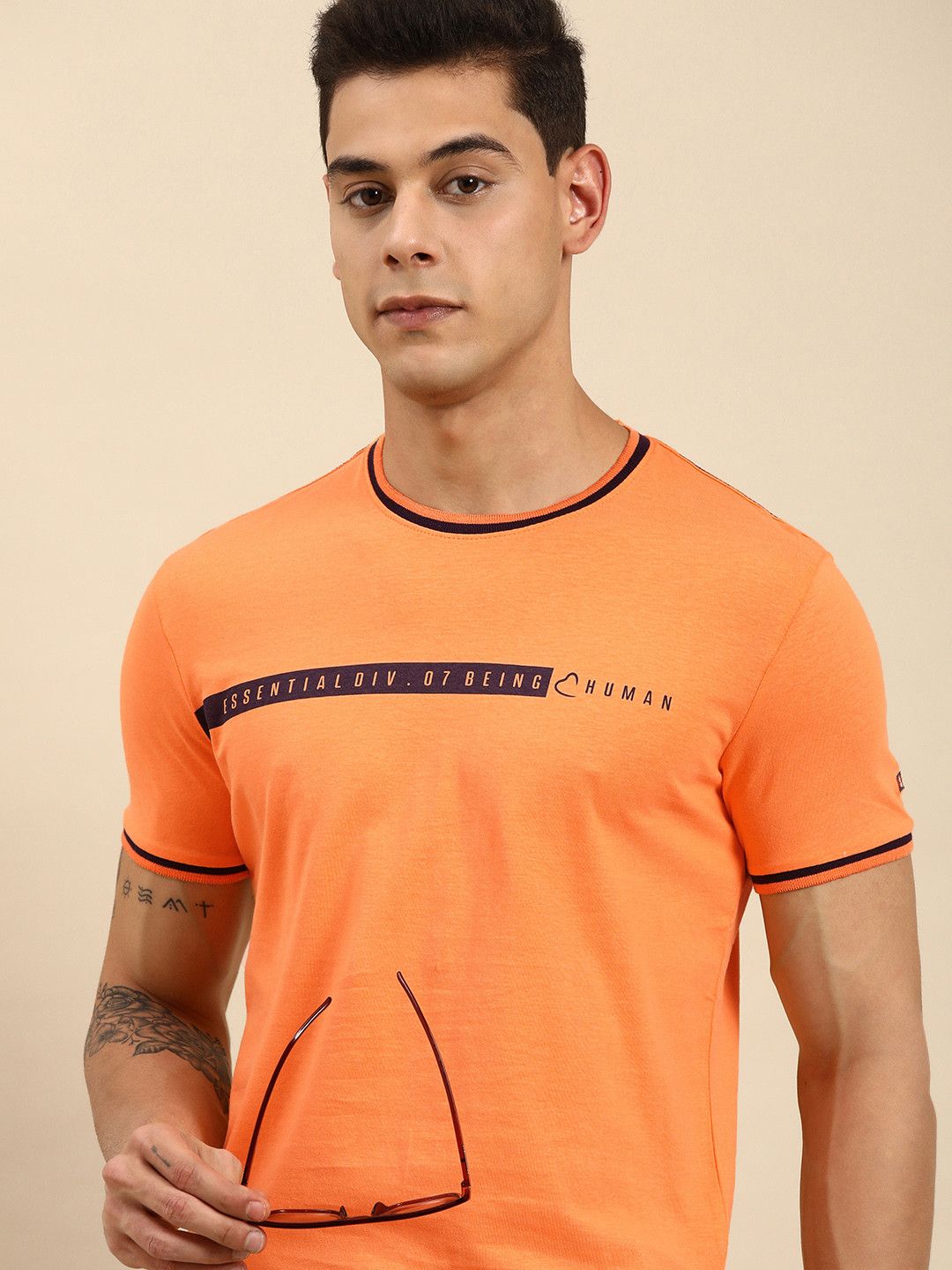 

Being Human Men Coral Orange Typography Printed T-shirt