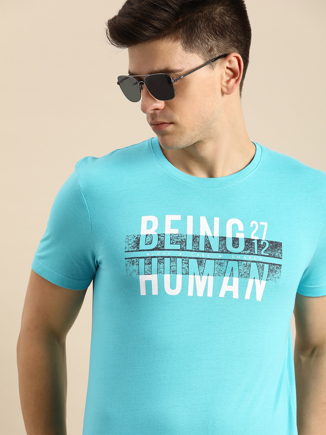 

Being Human Men Blue Typography Printed T-shirt