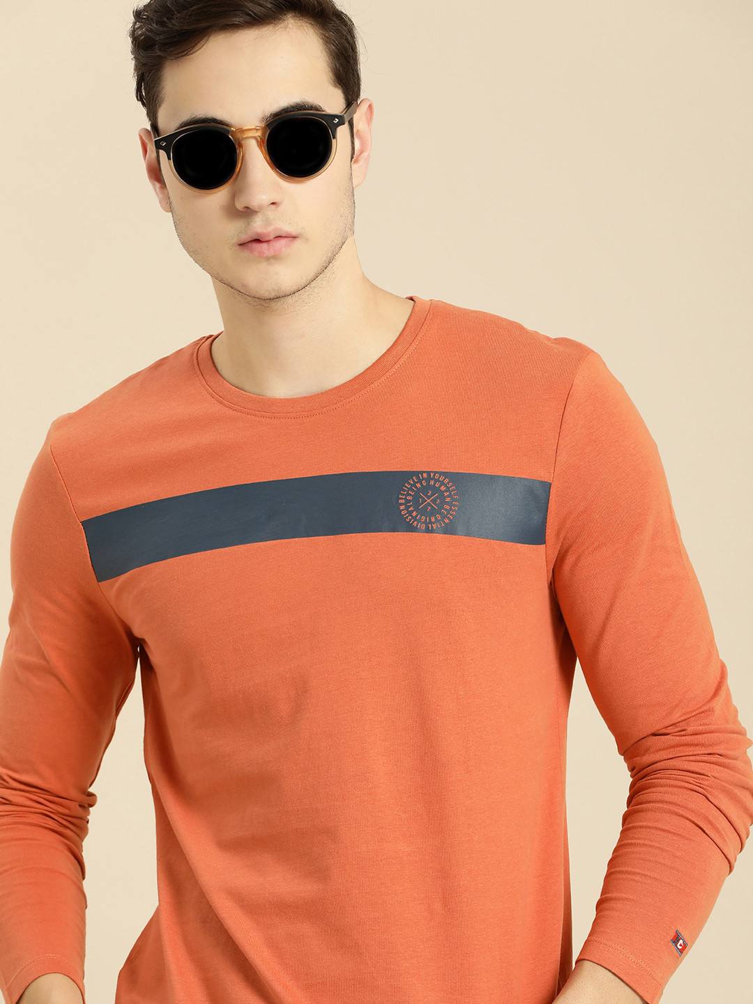 

Being Human Men Rust & Blue Colourblocked T-shirt