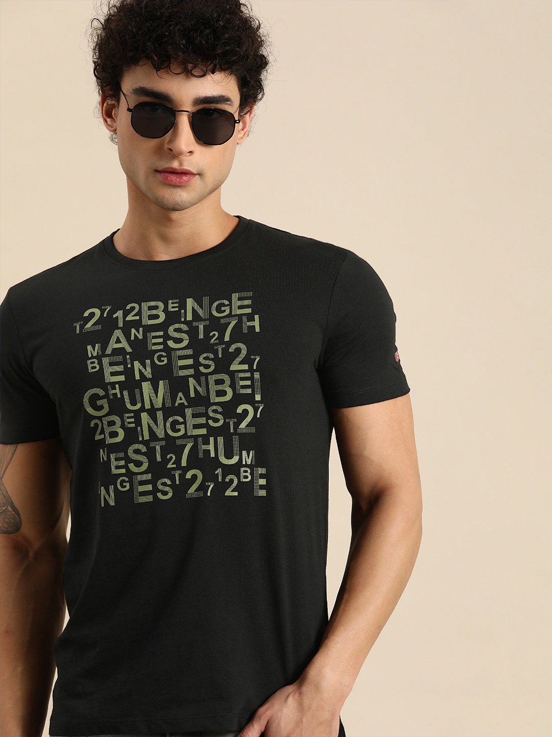 

Being Human Men Black Typography Printed T-shirt