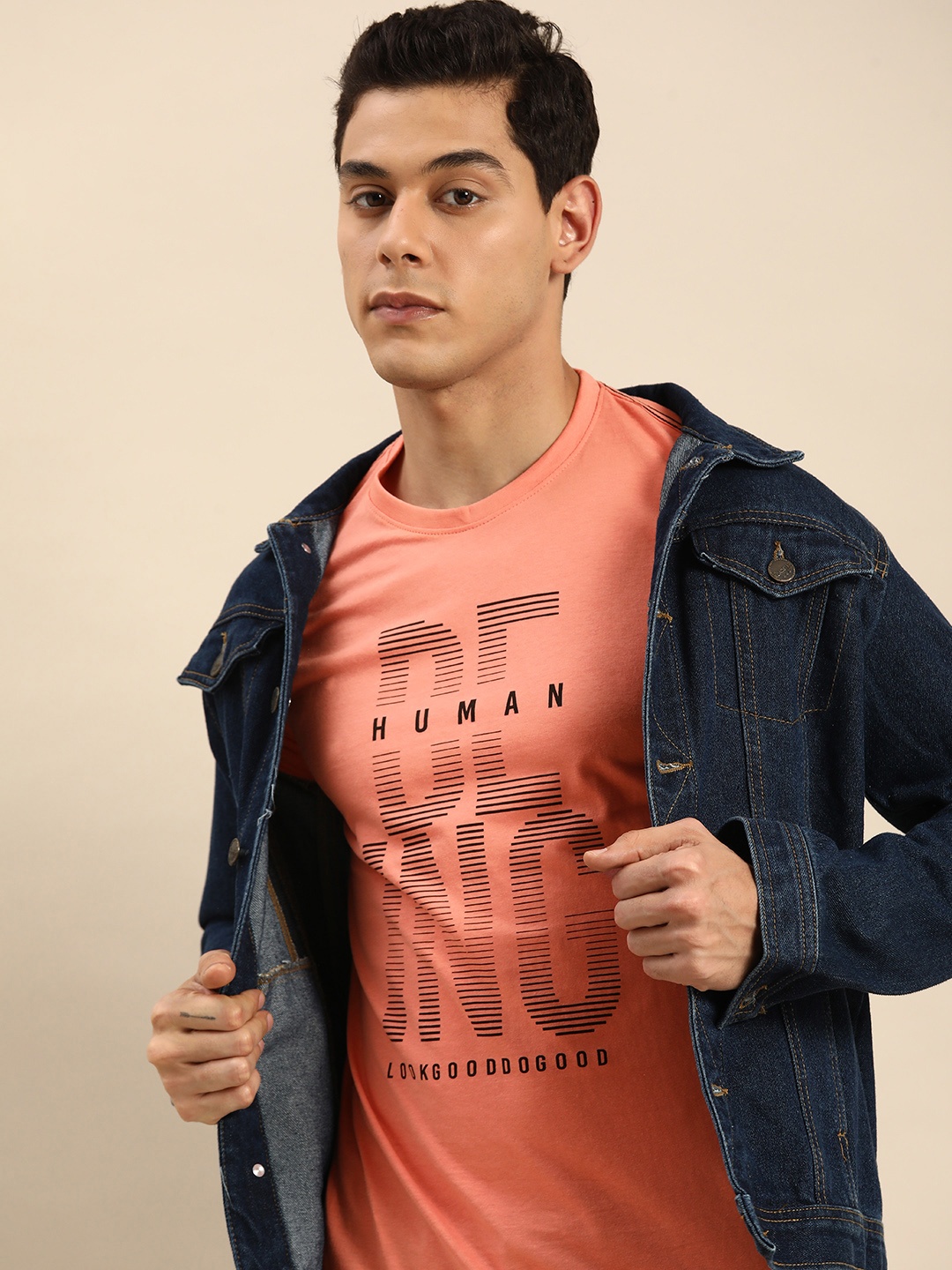 

Being Human Men Coral Pink Graphic Printed Pure Cotton Casual T-shirt