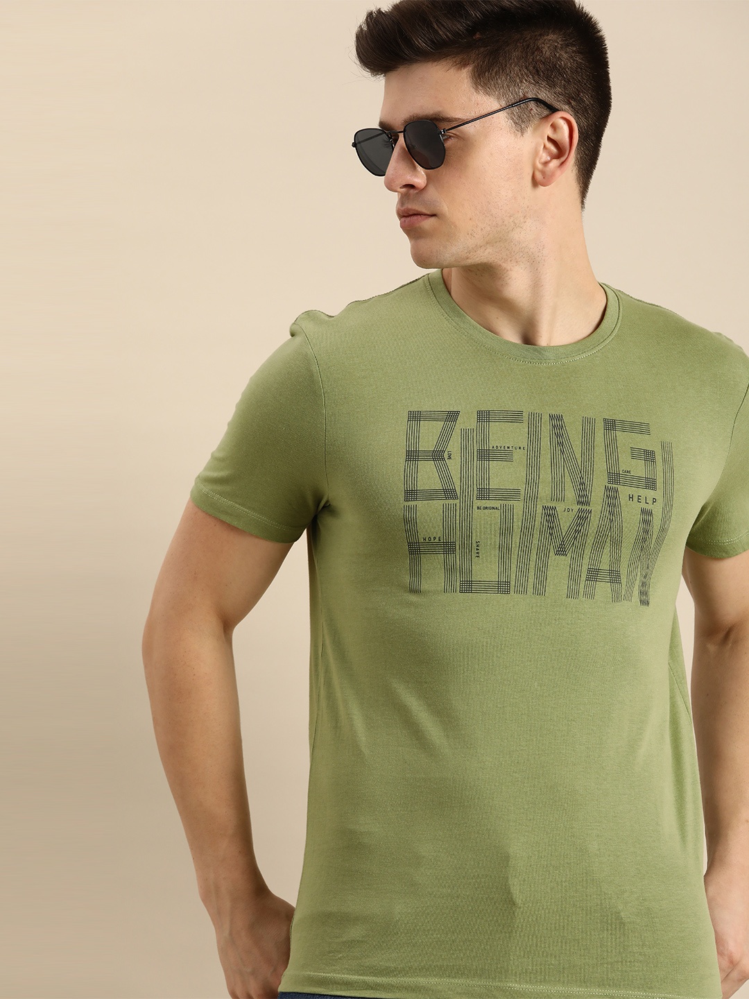 

Being Human Men Olive Green Brand Logo Printed T-shirt