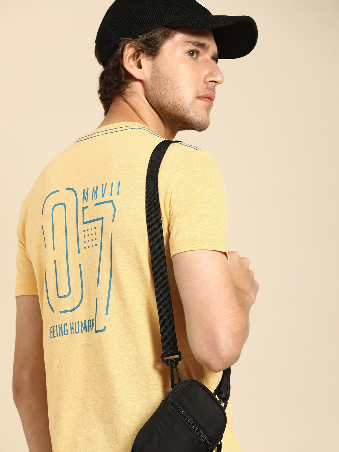 

Being Human Men Yellow & Blue Printed T-shirt
