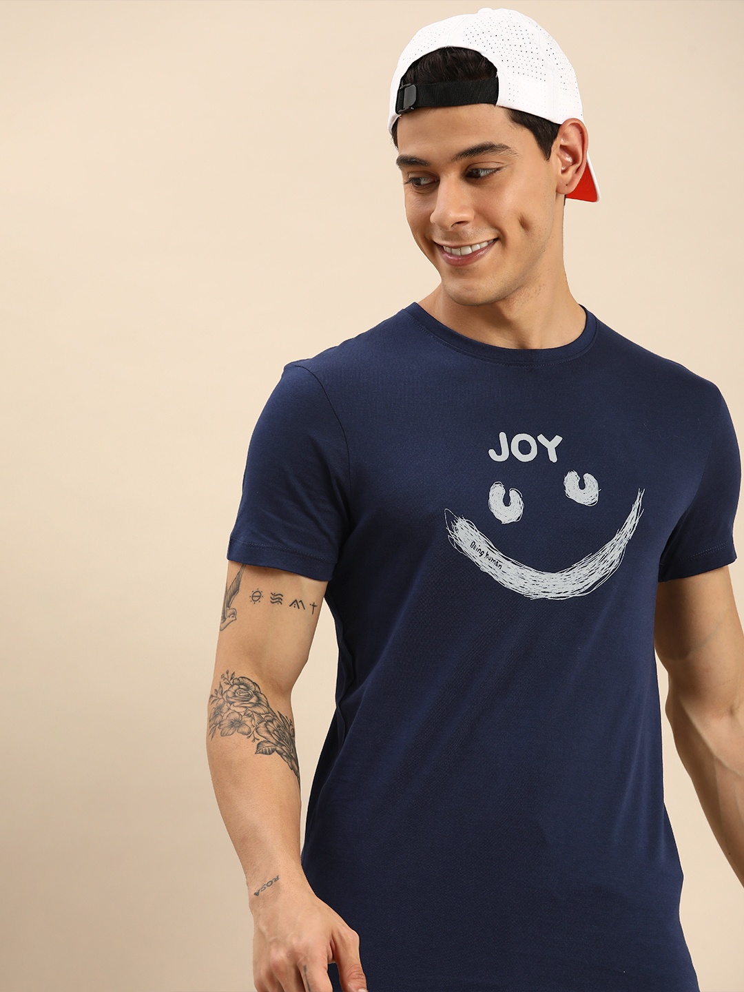 

Being Human Men Navy Blue Graphic Printed Pure Cotton Casual T-shirt