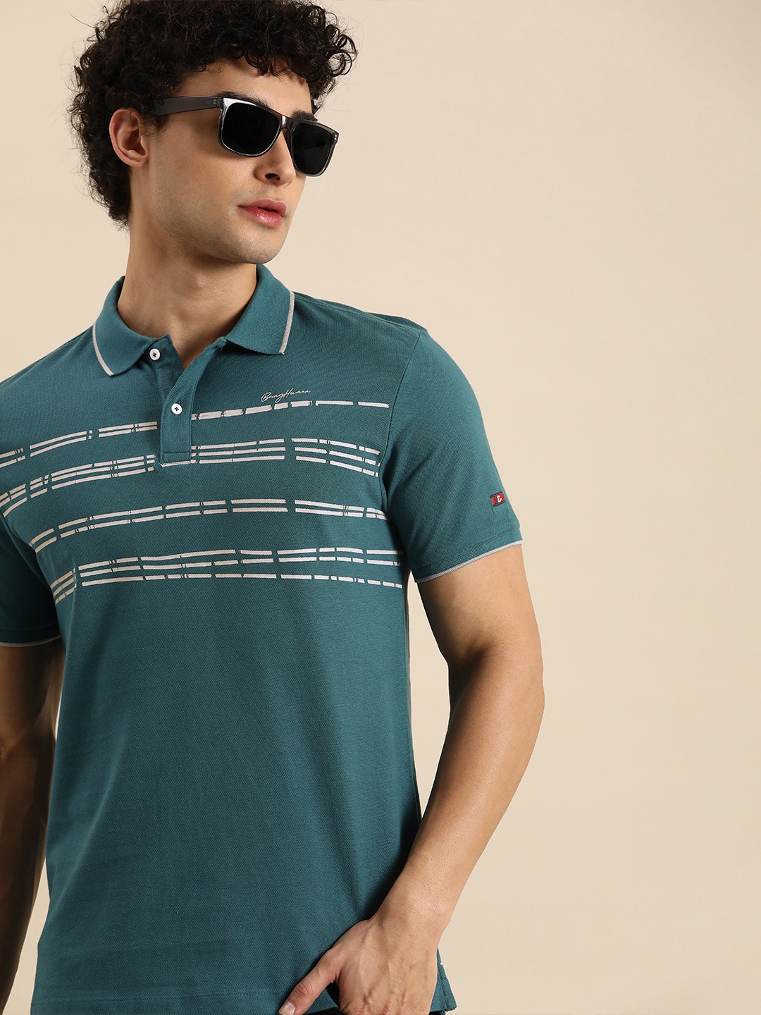 

Being Human Men Teal Printed Polo Collar T-shirt