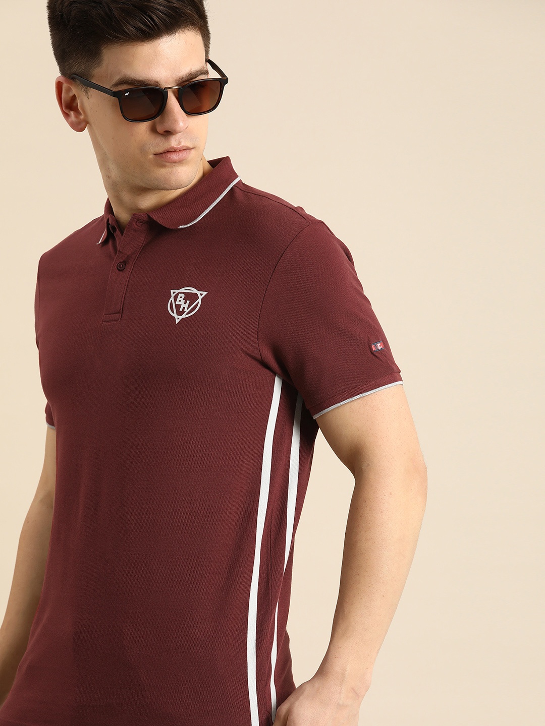 

Being Human Men Maroon Polo Collar T-shirt with Side Stripes