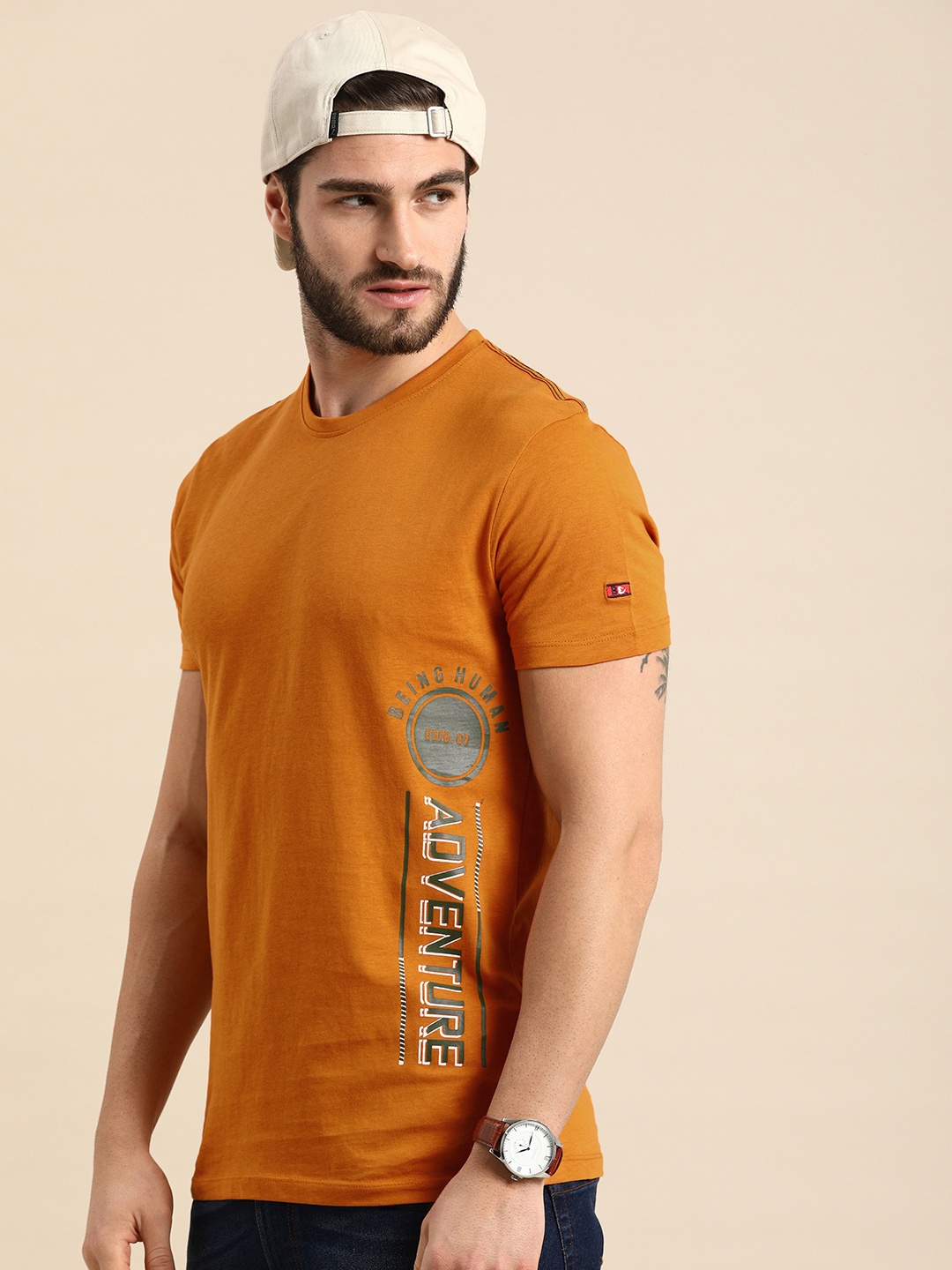 

Being Human Men Brown & Green Typography Printed Pure Cotton T-shirt