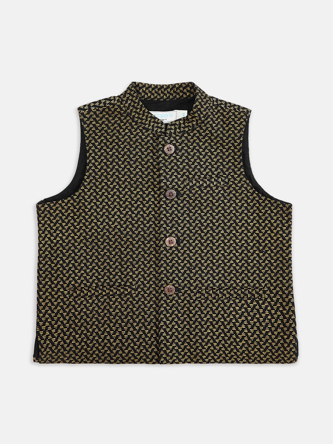 

indus route by Pantaloons Boys Black & Beige Woven Design Pure Cotton Nehru Jacket