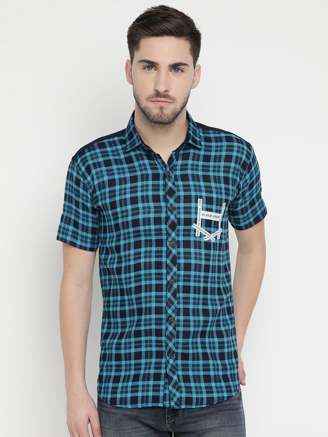 

V2 Value & Variety Men Blue Tartan Checked Casual Shirt