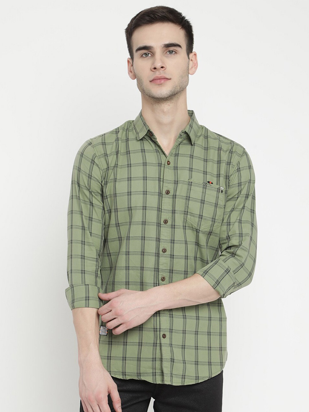 

V2 Value & Variety Men Green Tartan Checks Opaque Checked Casual Shirt