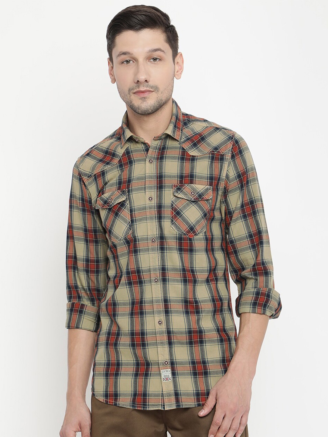 

V2 Value & Variety Men Beige & Rust Tartan Checked Casual Shirt