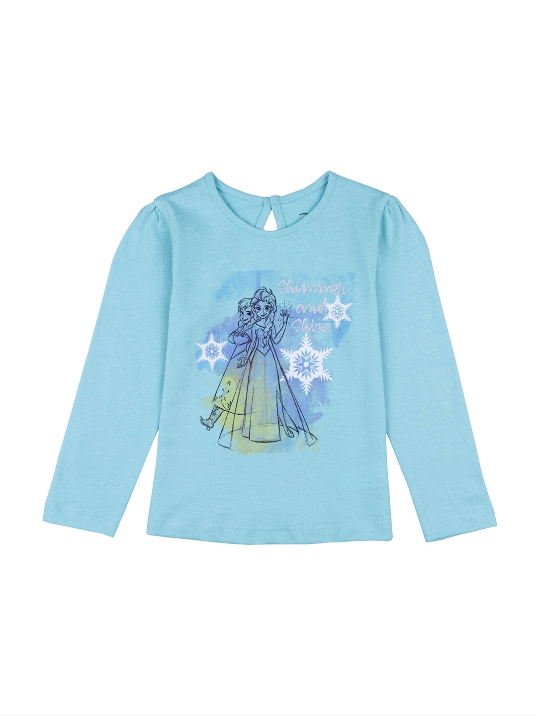 

Disney Girls Blue Frozen Printed V-Neck Cotton T-shirt