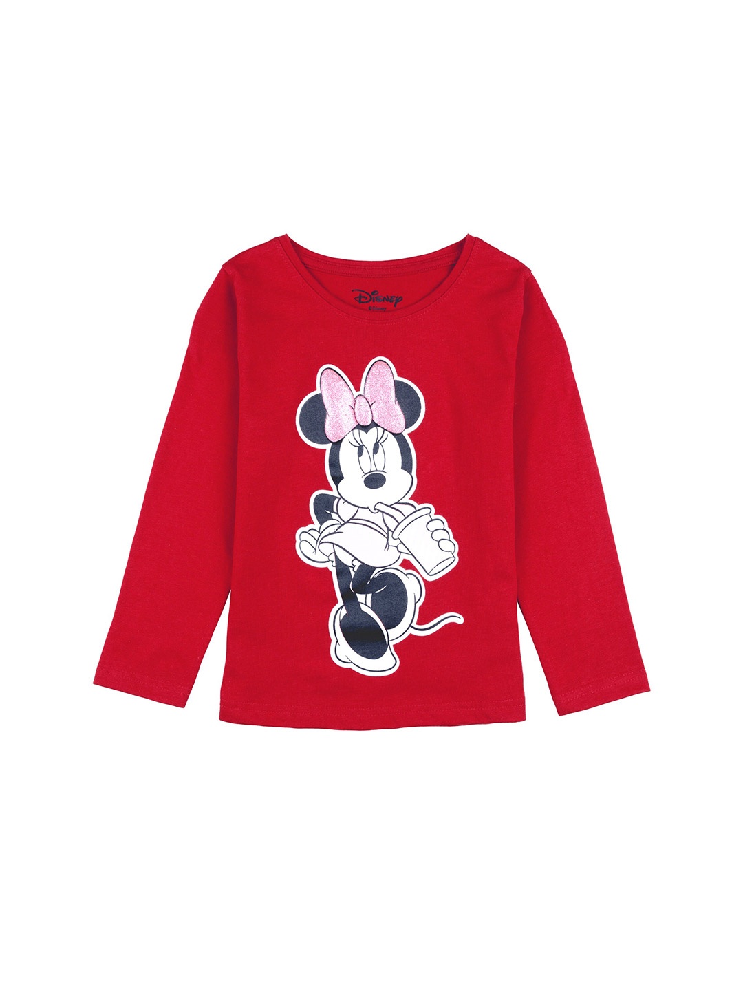

Disney Girls Red Minnie Mouse Printed Raw Edge T-shirt