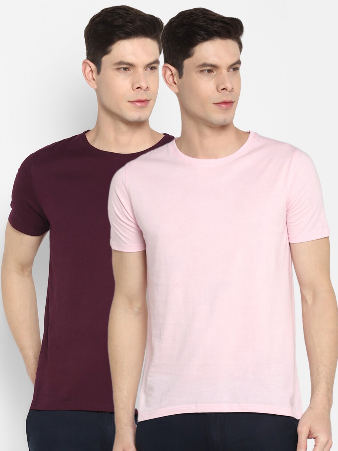 

Appulse Men Pack of 2 Short Sleeve Round Neck T-Shirts, Maroon