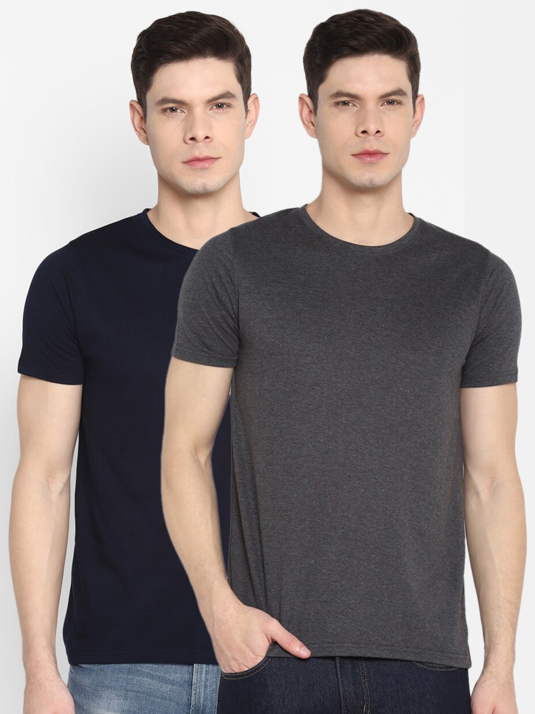 

appulse Men Pack Of 2 Cotton T-shirt, Navy blue