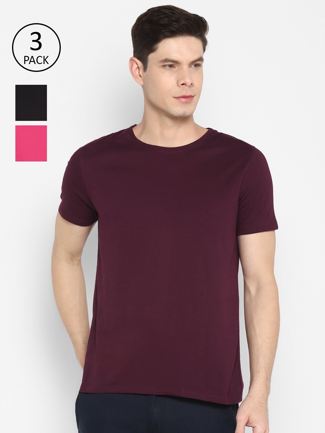 

appulse Men Pack of 3 T-shirts, Magenta