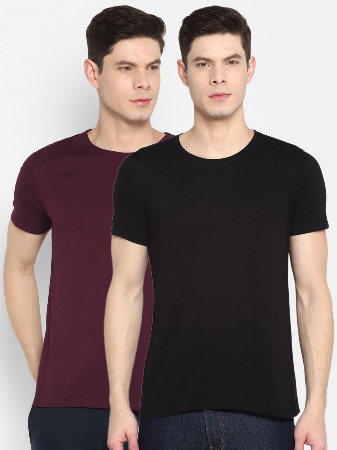 

Appulse Men Pack of 2 Short Sleeve Round Neck T-Shirts, Maroon