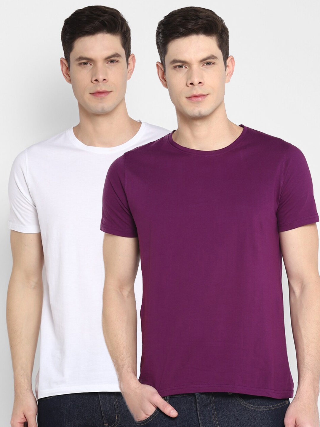 

appulse Men Purple & White Pack of 2 T-shirts