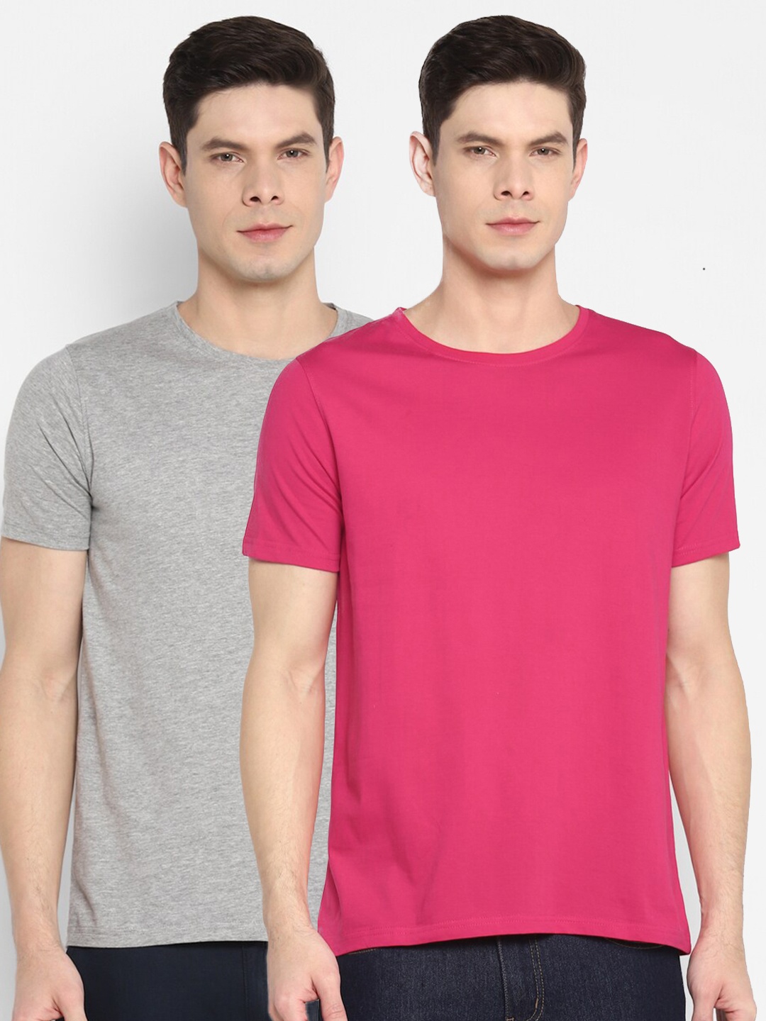 

appulse Men Pack Of 2 Cotton T-shirts, Grey melange