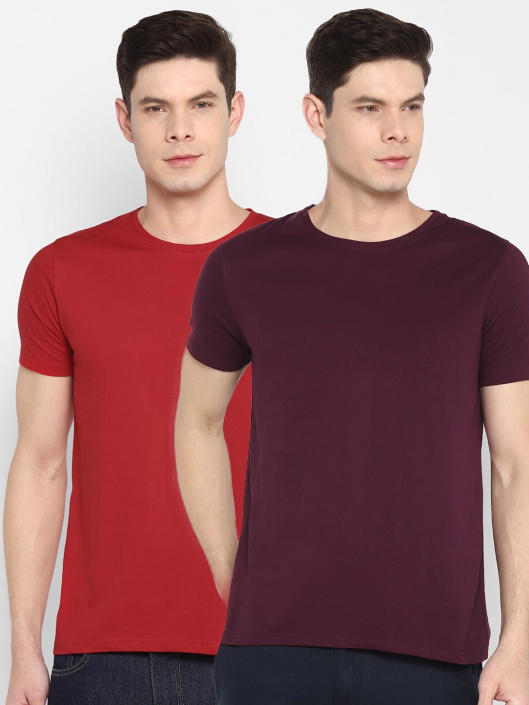 

appulse Men Red & Burgundy Pack of 2 T-shirts