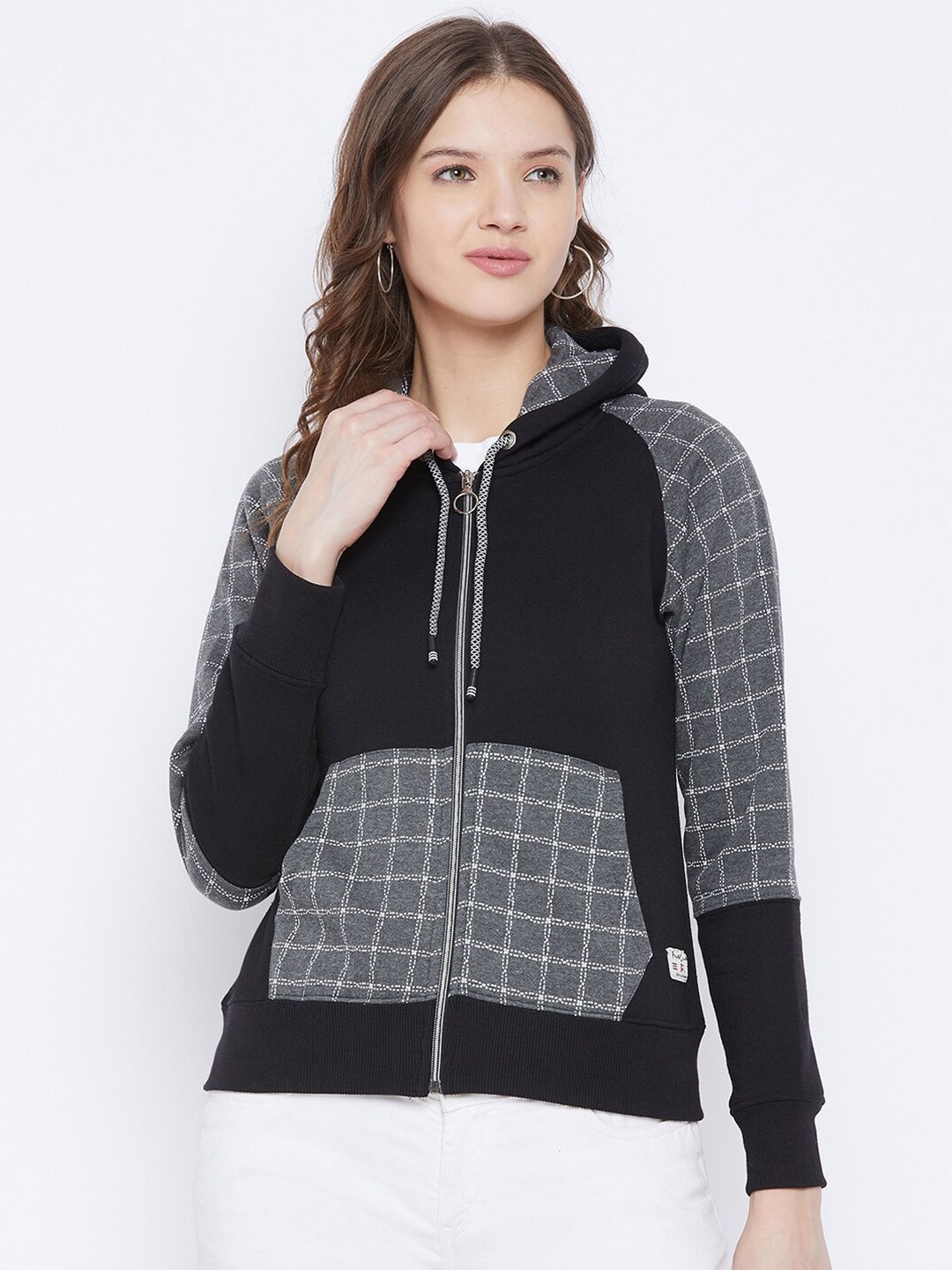 

FirstKrush Women Black & Grey Hooded Sweatshirt