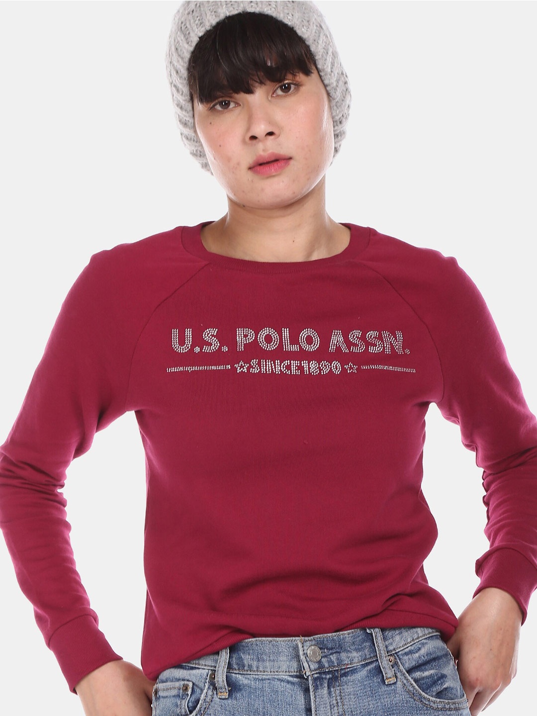 

U S Polo Assn Women Red Printed Sweatshirt